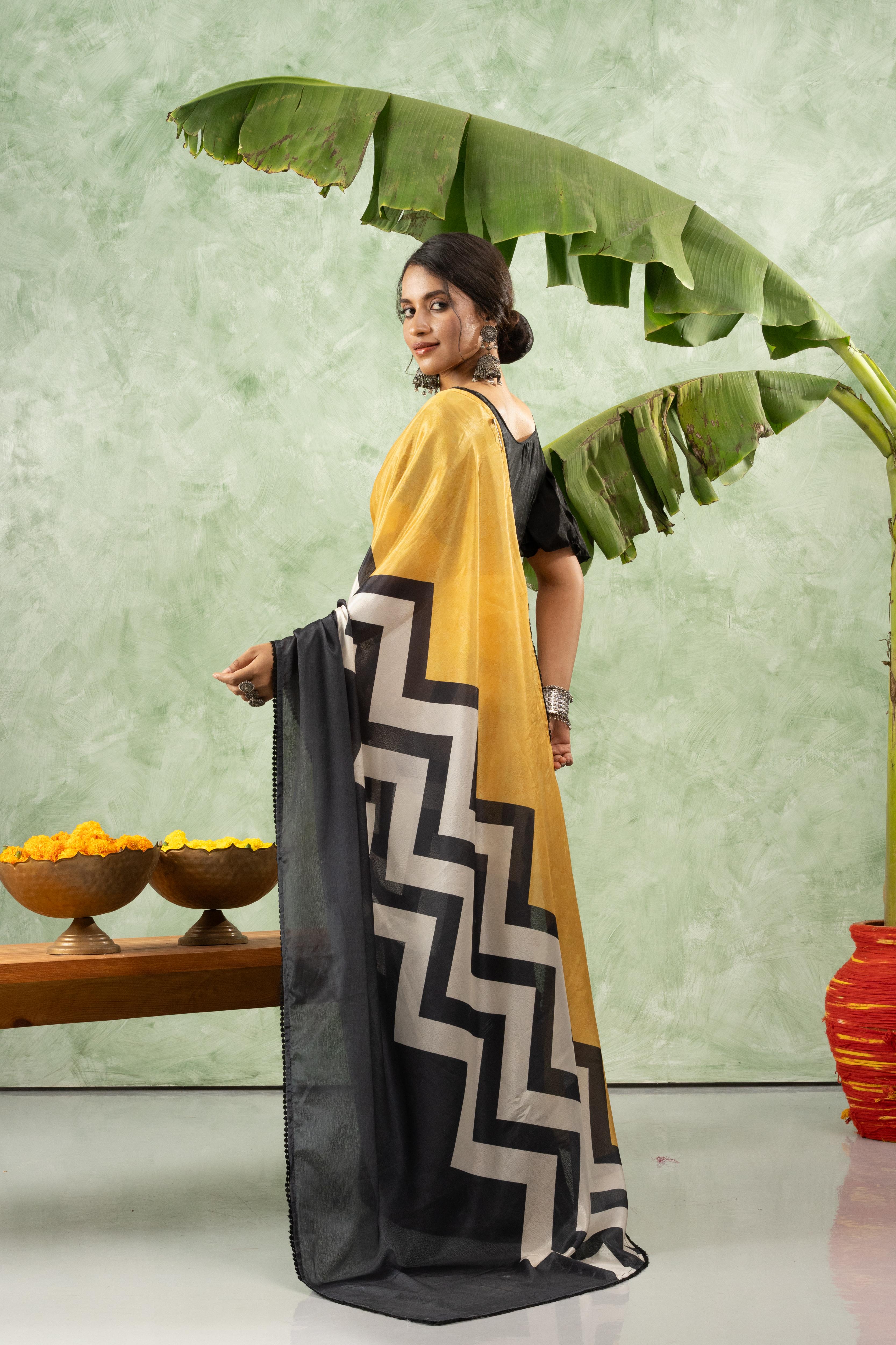 Modern Chiffon Saree with Digital Print Border