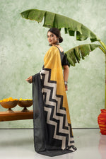 Black and yellow printed chiffon saree sedoracouture