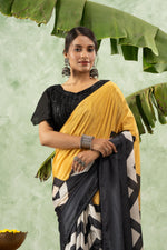 Black and yellow printed chiffon saree sedoracouture