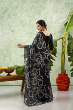 Black and grey printed chiffon saree sedoracouture