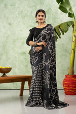 Black and grey printed chiffon saree sedoracouture