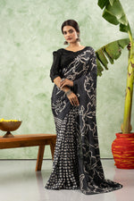 Black and grey printed chiffon saree sedoracouture
