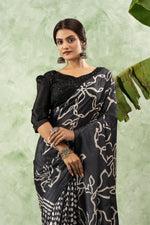 Black and grey printed chiffon saree sedoracouture
