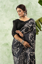 Black and grey printed chiffon saree sedoracouture