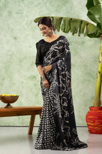 Black and grey printed chiffon saree sedoracouture