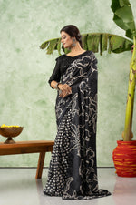Black and grey printed chiffon saree sedoracouture