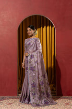 Hand Brush Print Purple Barbella Silk Saree sedoracouture