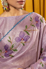 Hand Brush Print Purple Barbella Silk Saree sedoracouture