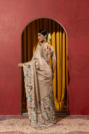 Beige Collom Silk Saree with Artisanal Knotwork