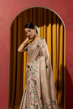 Beige Collom Silk Saree with Artisanal Knotwork sedoracouture