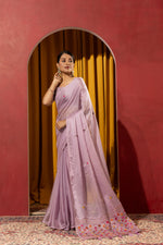 Regal Purple Crystal Crush Kashmiri Saree sedoracouture