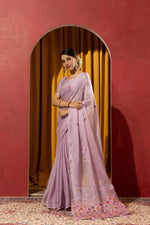 Regal Purple Crystal Crush Kashmiri Saree sedoracouture
