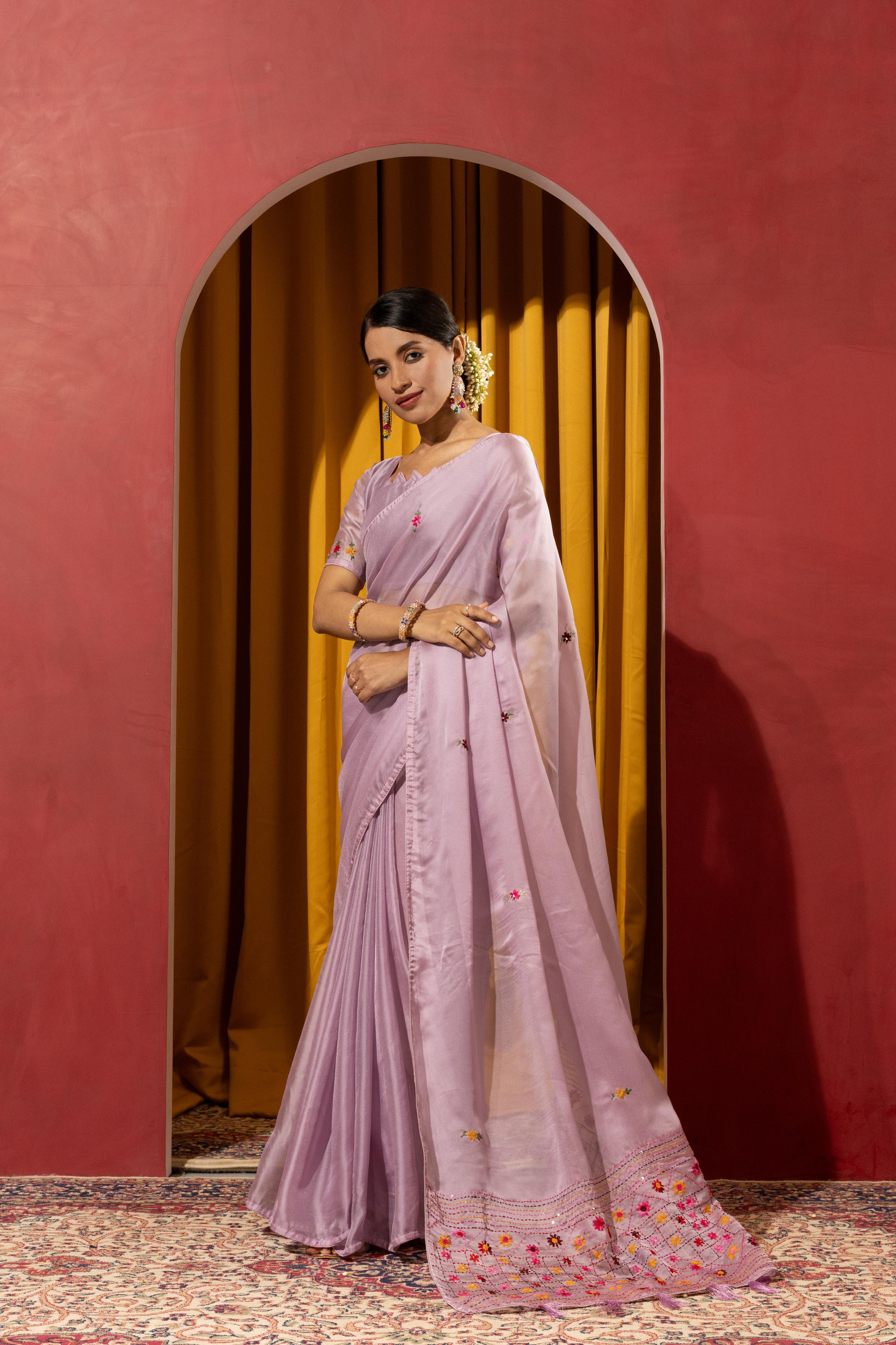 Regal Purple Crystal Crush Kashmiri Saree sedoracouture