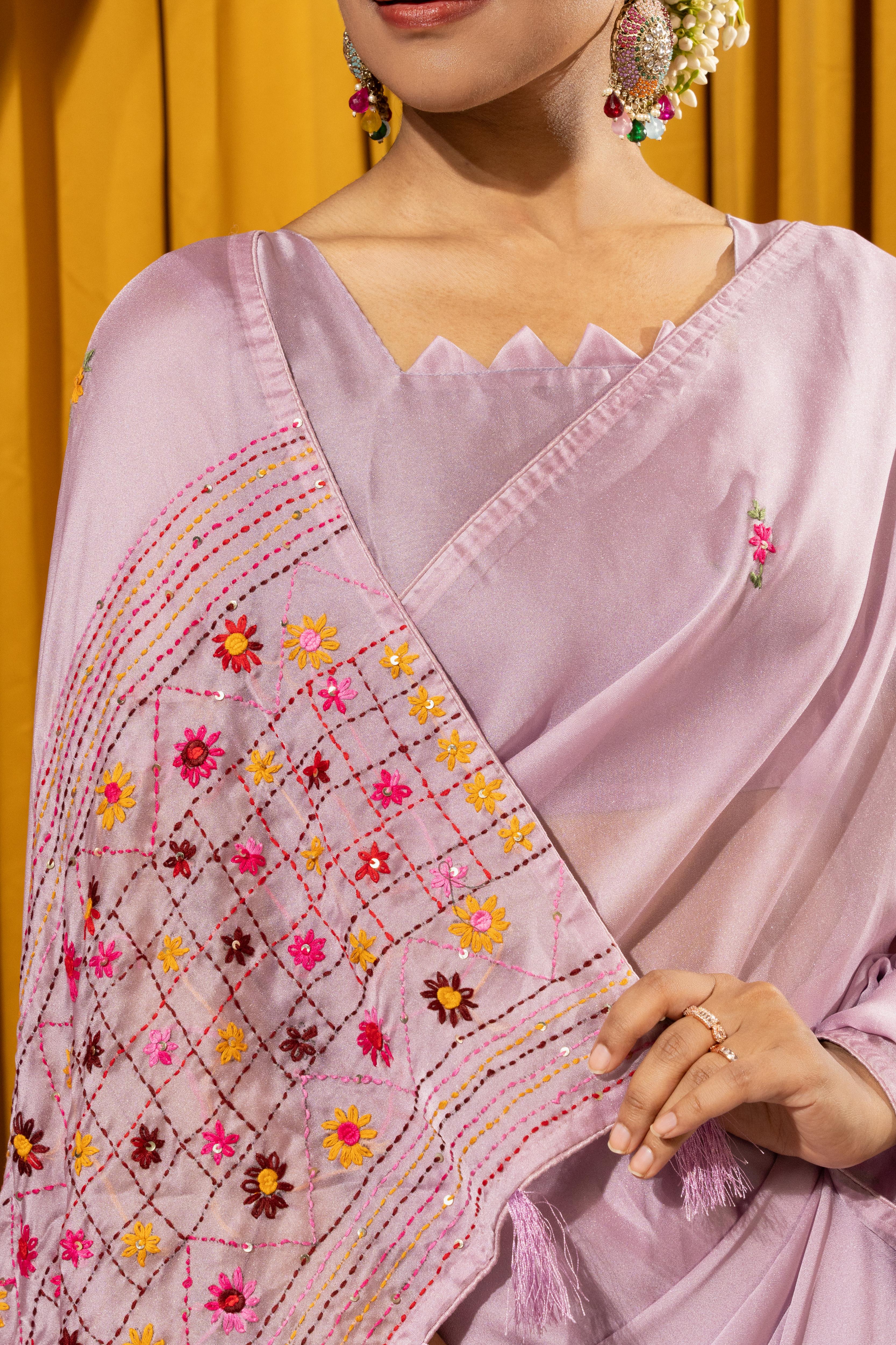 Regal Purple Crystal Crush Kashmiri Saree