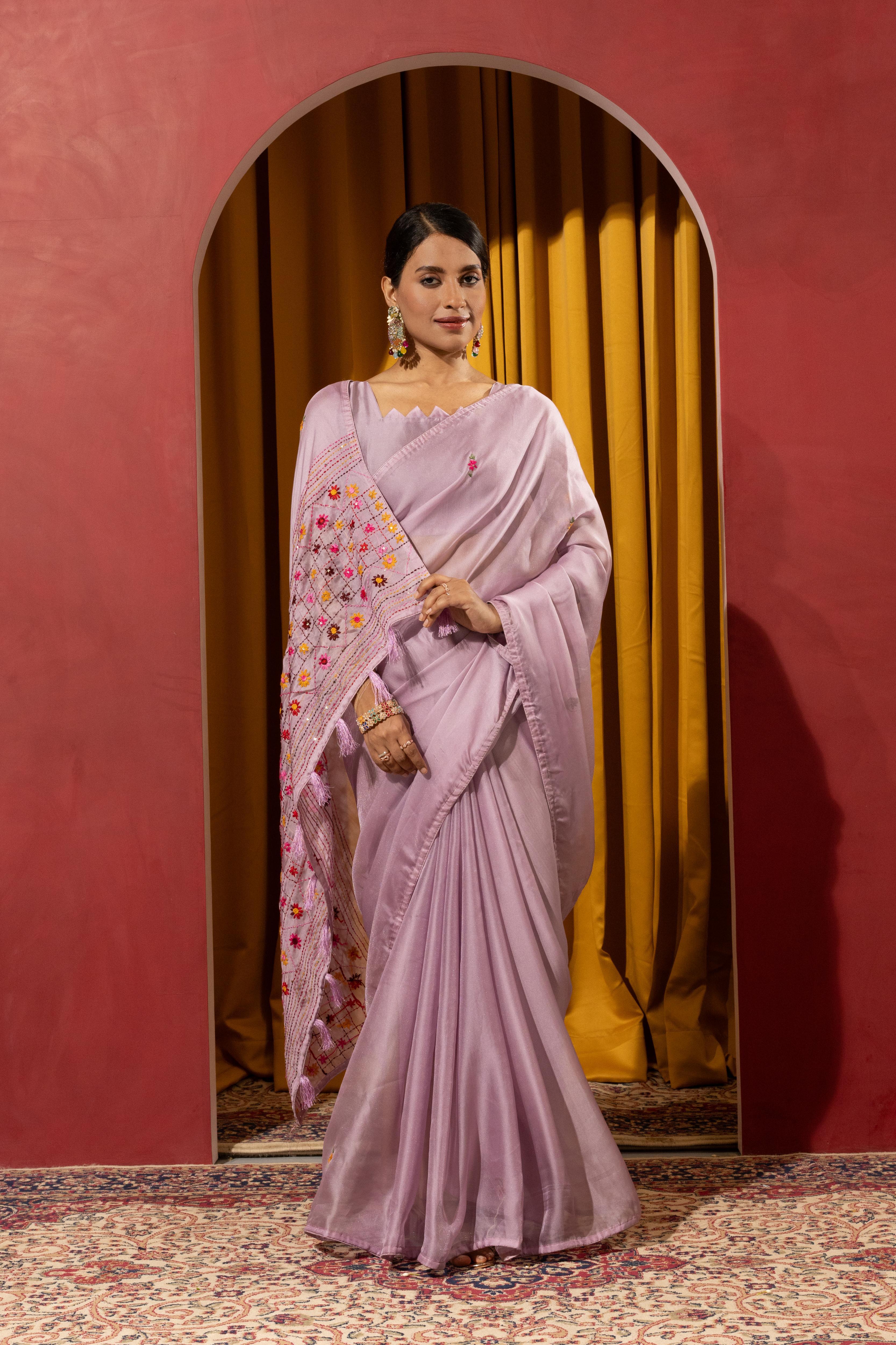 Regal Purple Crystal Crush Kashmiri Saree sedoracouture