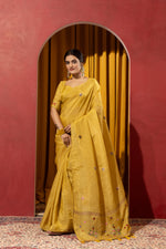 Vibrant Yellow Crush Silk Kashmiri Saree sedoracouture