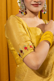 Vibrant Yellow Crush Silk Kashmiri Saree