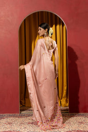 Artisan Peach Saree with Kashmiri Detailing