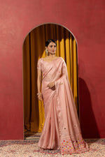 Artisan Peach Saree with Kashmiri Detailing sedoracouture