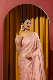 Artisan Peach Saree with Kashmiri Detailing