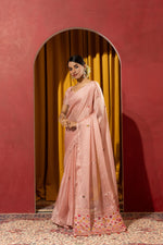 Artisan Peach Saree with Kashmiri Detailing sedoracouture