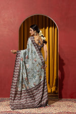 Blue Collom Silk Saree with Artistic Knotwork sedoracouture