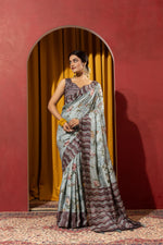 Blue Collom Silk Saree with Artistic Knotwork sedoracouture