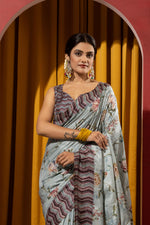 Blue Collom Silk Saree with Artistic Knotwork sedoracouture