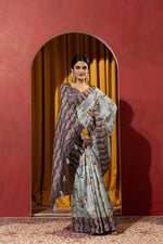 Blue Collom Silk Saree with Artistic Knotwork sedoracouture