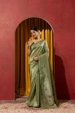 Graceful Green Saree with Kashmiri Detailing sedoracouture