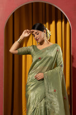 Graceful Green Saree with Kashmiri Detailing sedoracouture