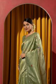 Graceful Green Saree with Kashmiri Detailing
