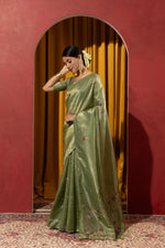 Graceful Green Saree with Kashmiri Detailing sedoracouture