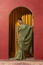 Graceful Green Saree with Kashmiri Detailing