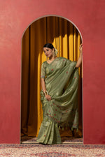 Graceful Green Saree with Kashmiri Detailing sedoracouture
