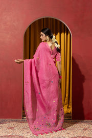 Traditional Pink Saree with Kashmiri Touch