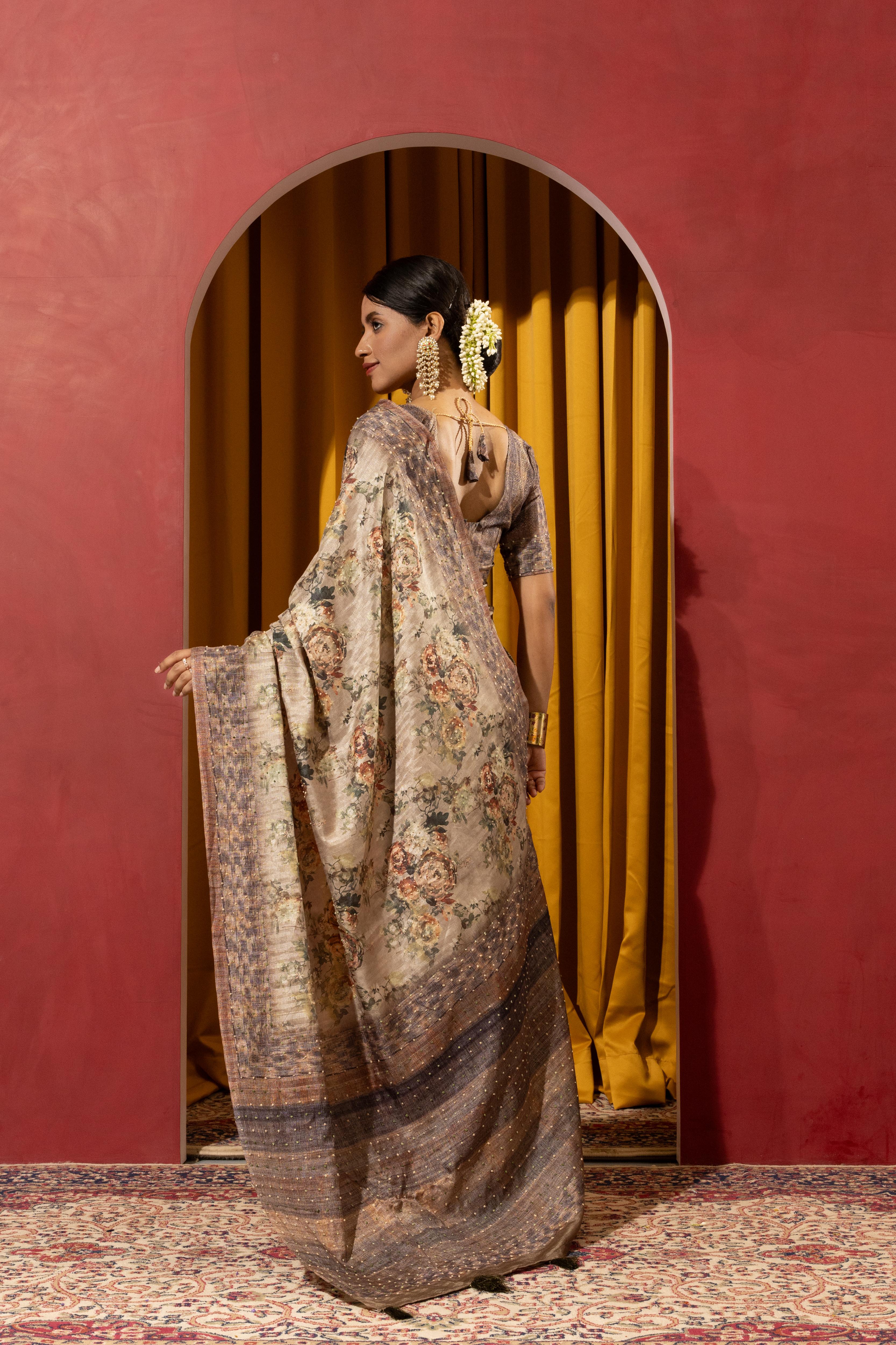 Lemon Collom Silk Saree with Hand Knotwork