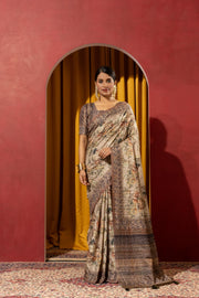 Lemon Collom Silk Saree with Hand Knotwork