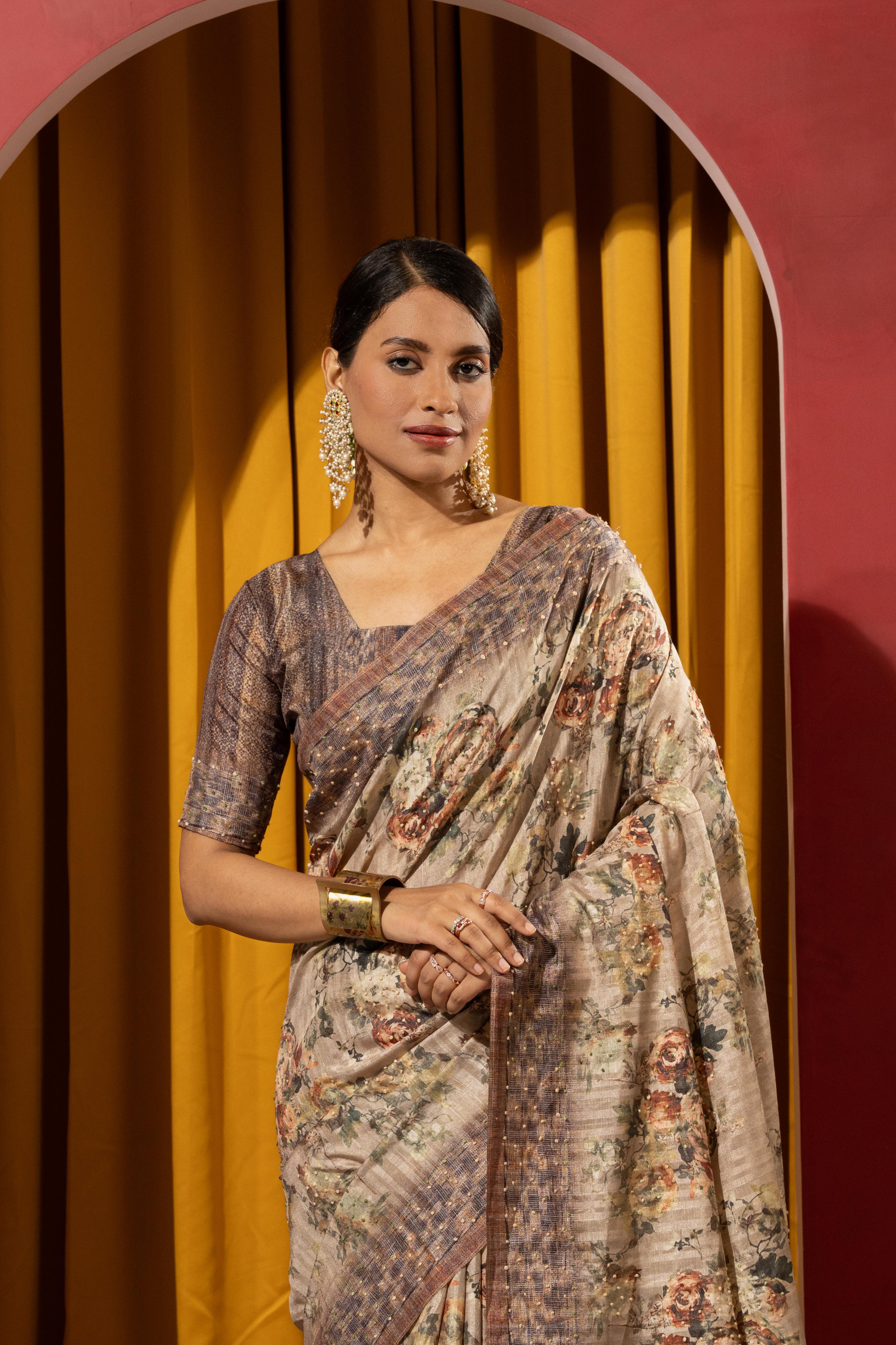 Lemon Collom Silk Saree with Hand Knotwork