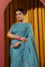 Dyed Kashmiri Handwork on Blue Silk sedoracouture