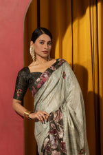 Cyan Collom Silk Saree with Hand Knotwork sedoracouture