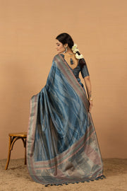 Regal Navy Blue Diya Silk with Jacquard Border