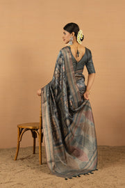 Timeless Grey Diya Silk Saree with Jacquard Border