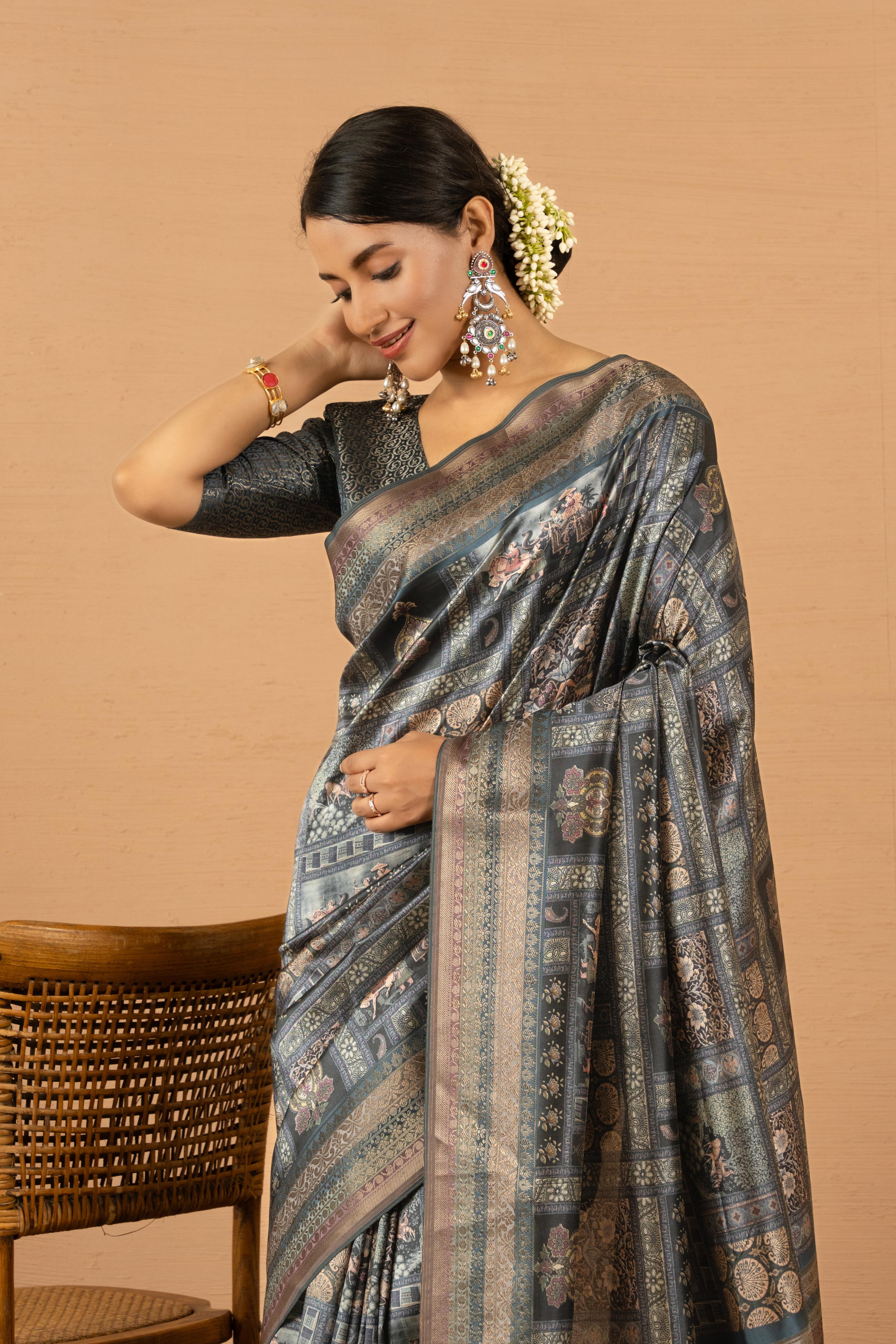 Timeless Grey Diya Silk Saree with Jacquard Border