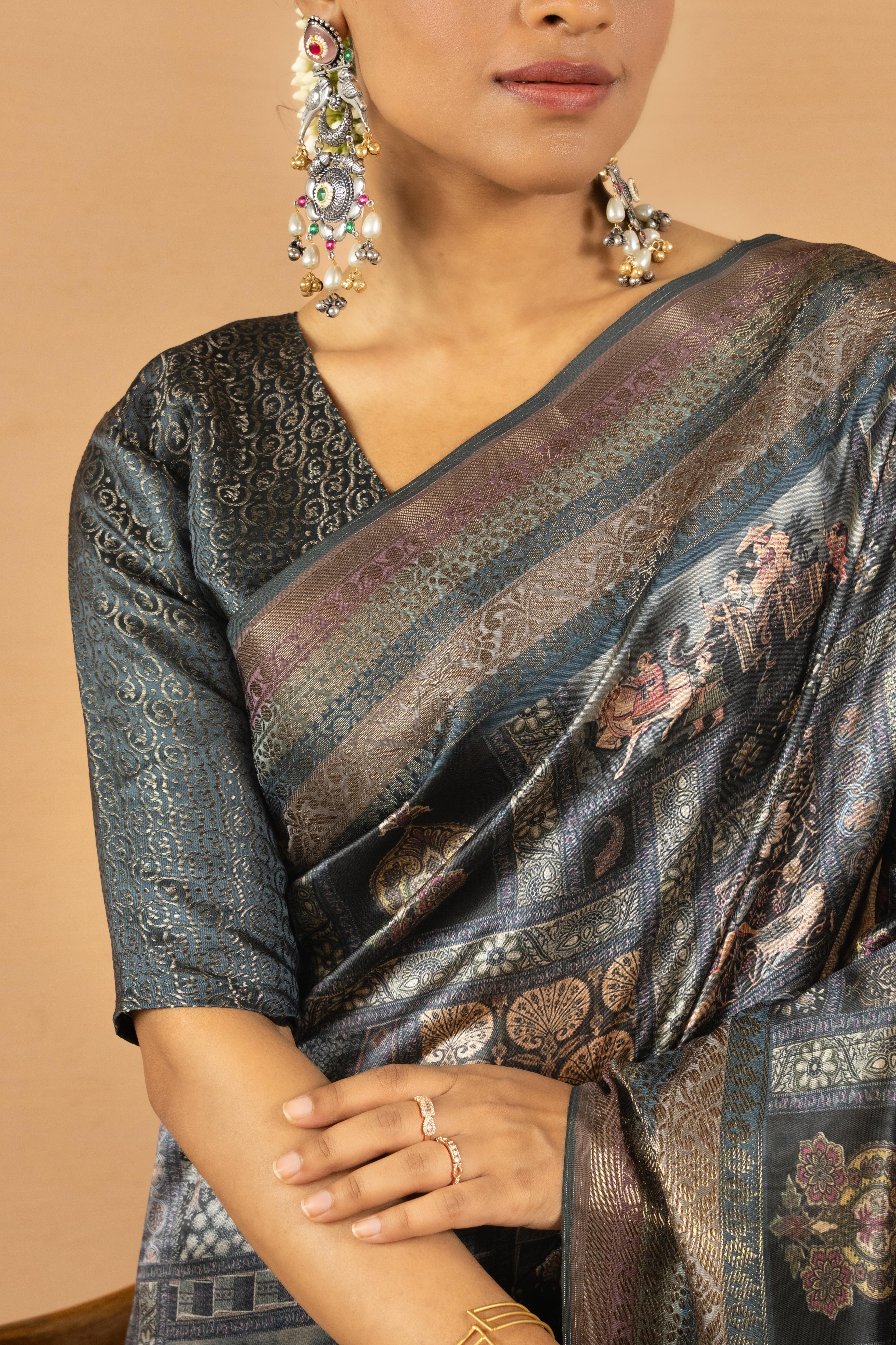 Timeless Grey Diya Silk Saree with Jacquard Border