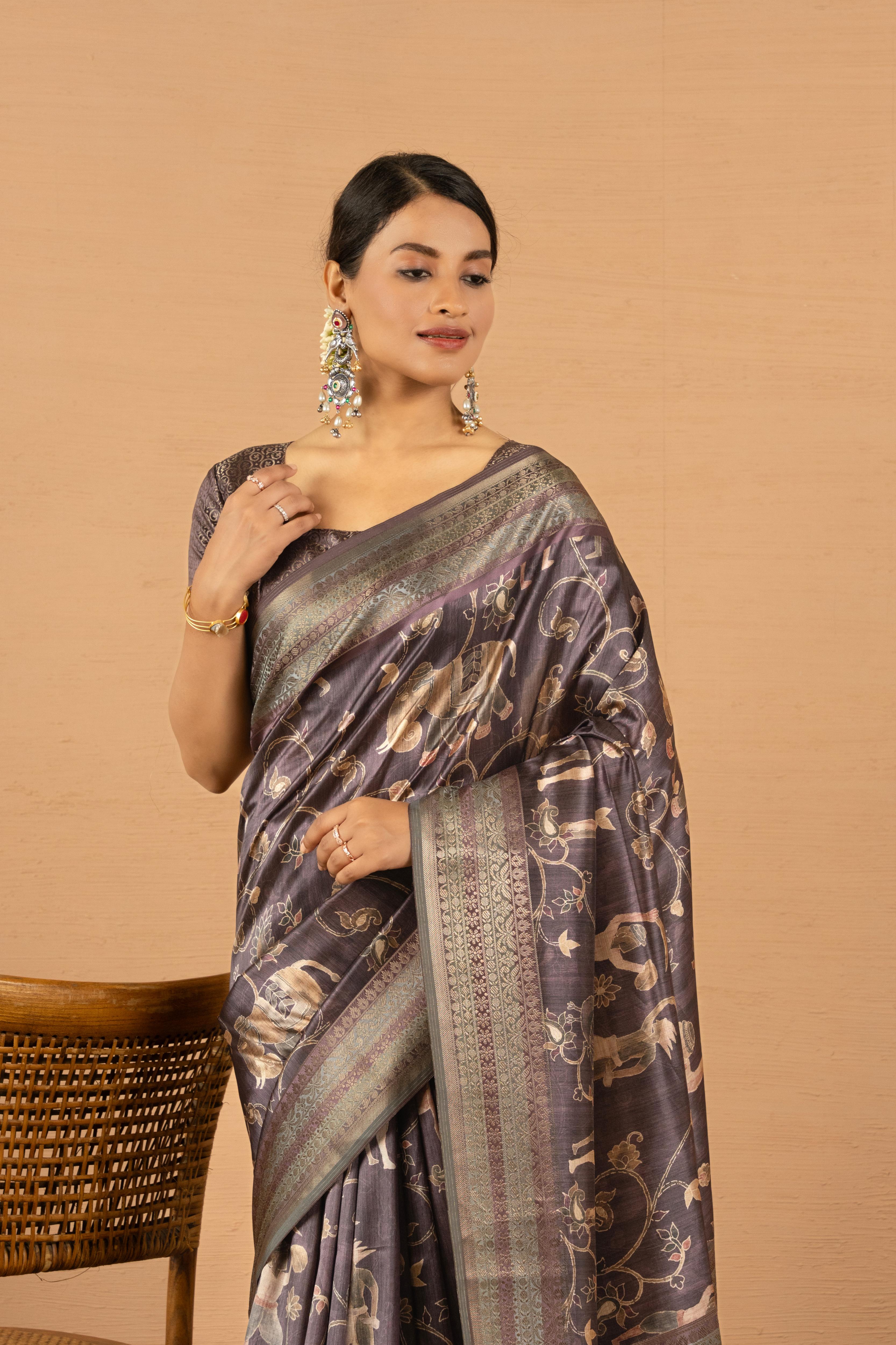 Timeless Dark Grey Diya Silk Saree