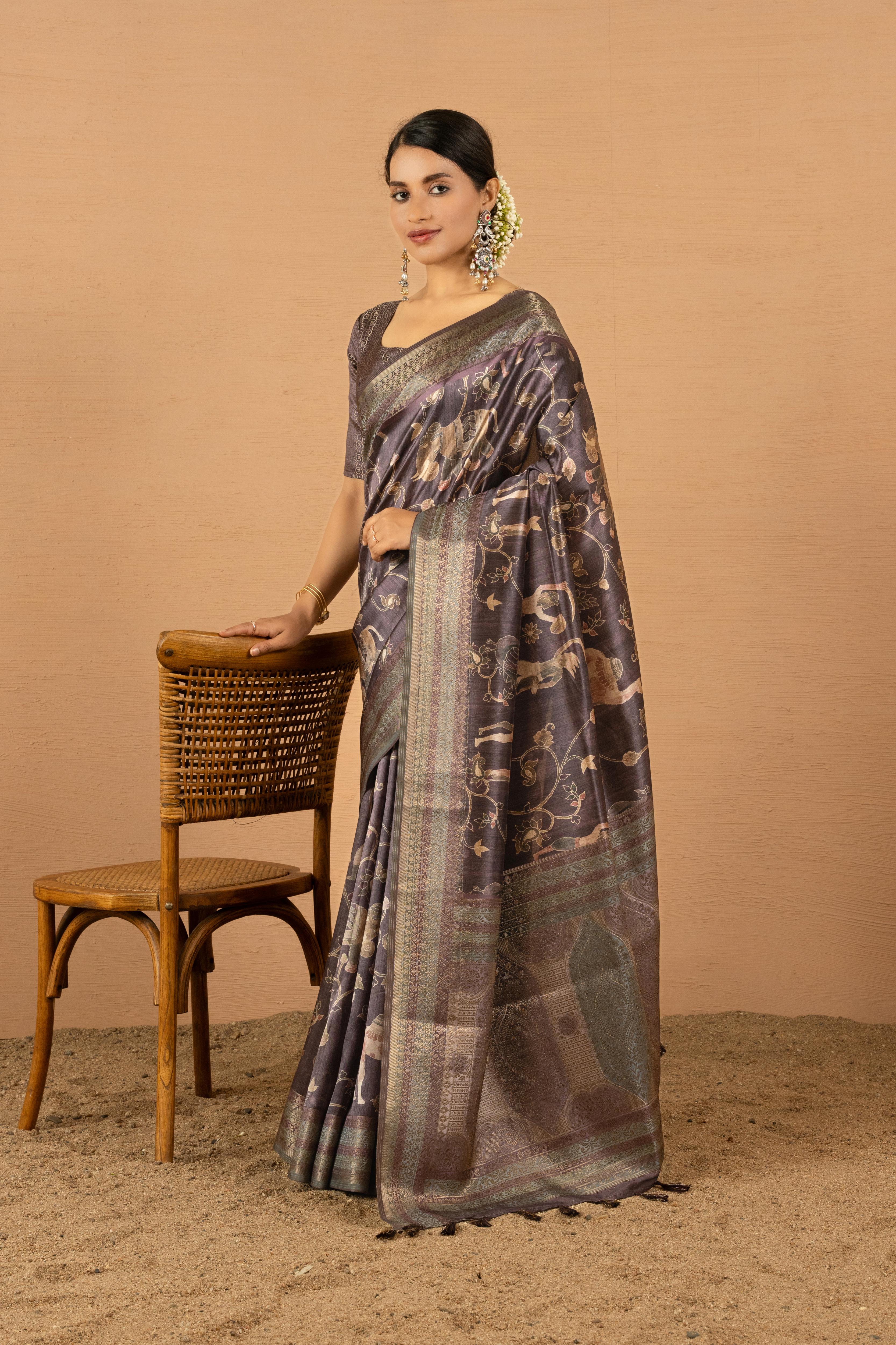 Timeless Dark Grey Diya Silk Saree