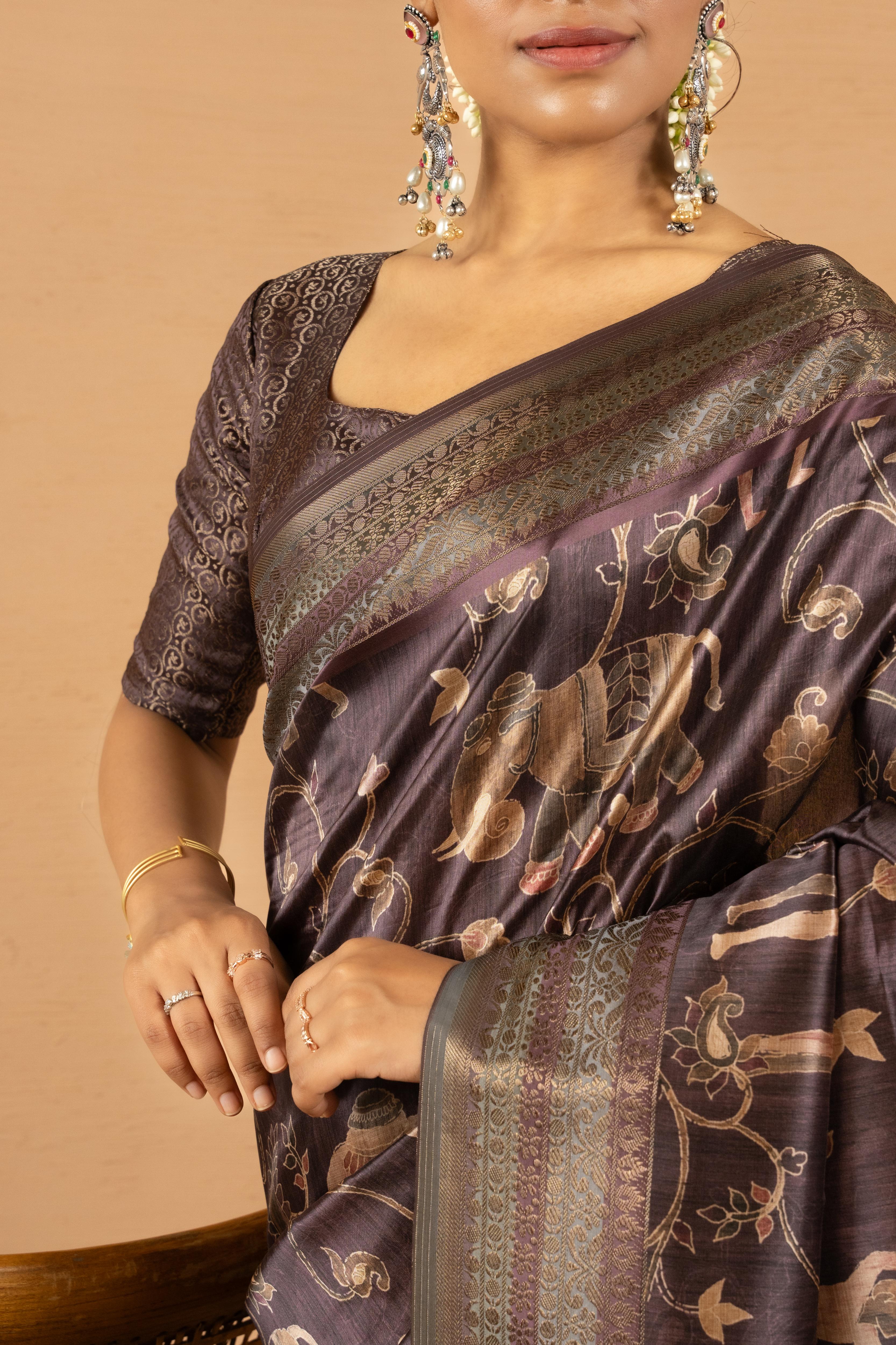 Timeless Dark Grey Diya Silk Saree sedoracouture