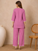 Pink Cotton Lace Work Co-ord Set sedora couture