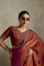 Rust Brown NC Moss Saree with Embroidered Border sedoracouture